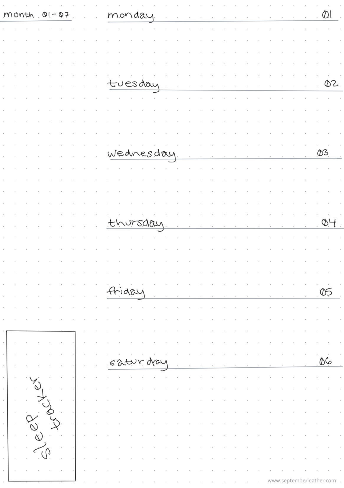 journal layout showing the first part of the week up to saturday